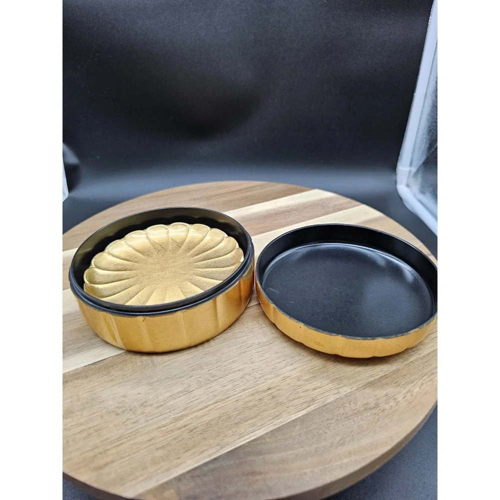 Vintage Otagiri Trinket Box/ Coaster Set Gold‎ Laquer